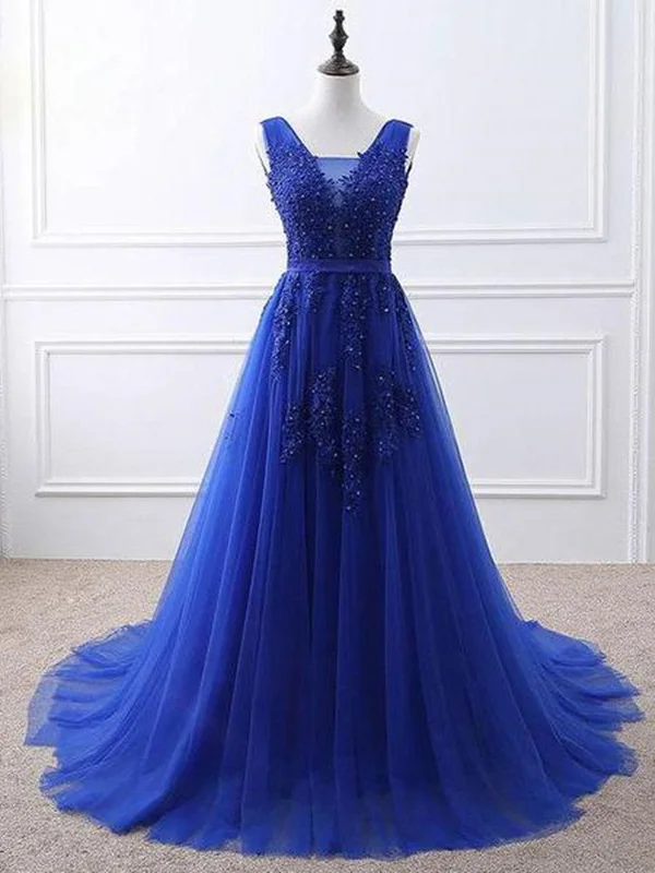 A Line V Neck Royal Blue Lace Prom Dresses, Royal Blue Lace Formal Dresses, Lace Graduation Dresses Tunics Polka dots A Line V Neck Royal Blue Lace Prom Dresses, Royal Blue Lace Formal Dresses, Lace Graduation Dresses Tunics Polka dots