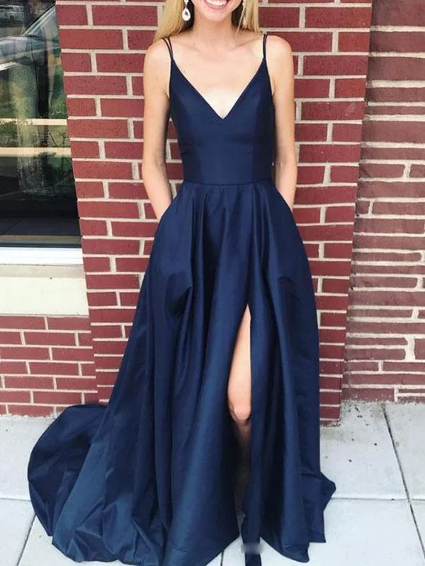 Custom Made A Line V Neck Simple Navy Blue Spaghetti Straps Prom Dresses, Navy Blue Formal Graduation Dresses Tunics Trousers formal Custom Made A Line V Neck Simple Navy Blue Spaghetti Straps Prom Dresses, Navy Blue Formal Graduation Dresses Tunics Trousers formal