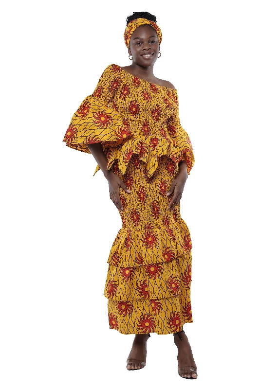 African Zig Zag Hem Top and Fish Tail Skirt Set corduroy skirt durable