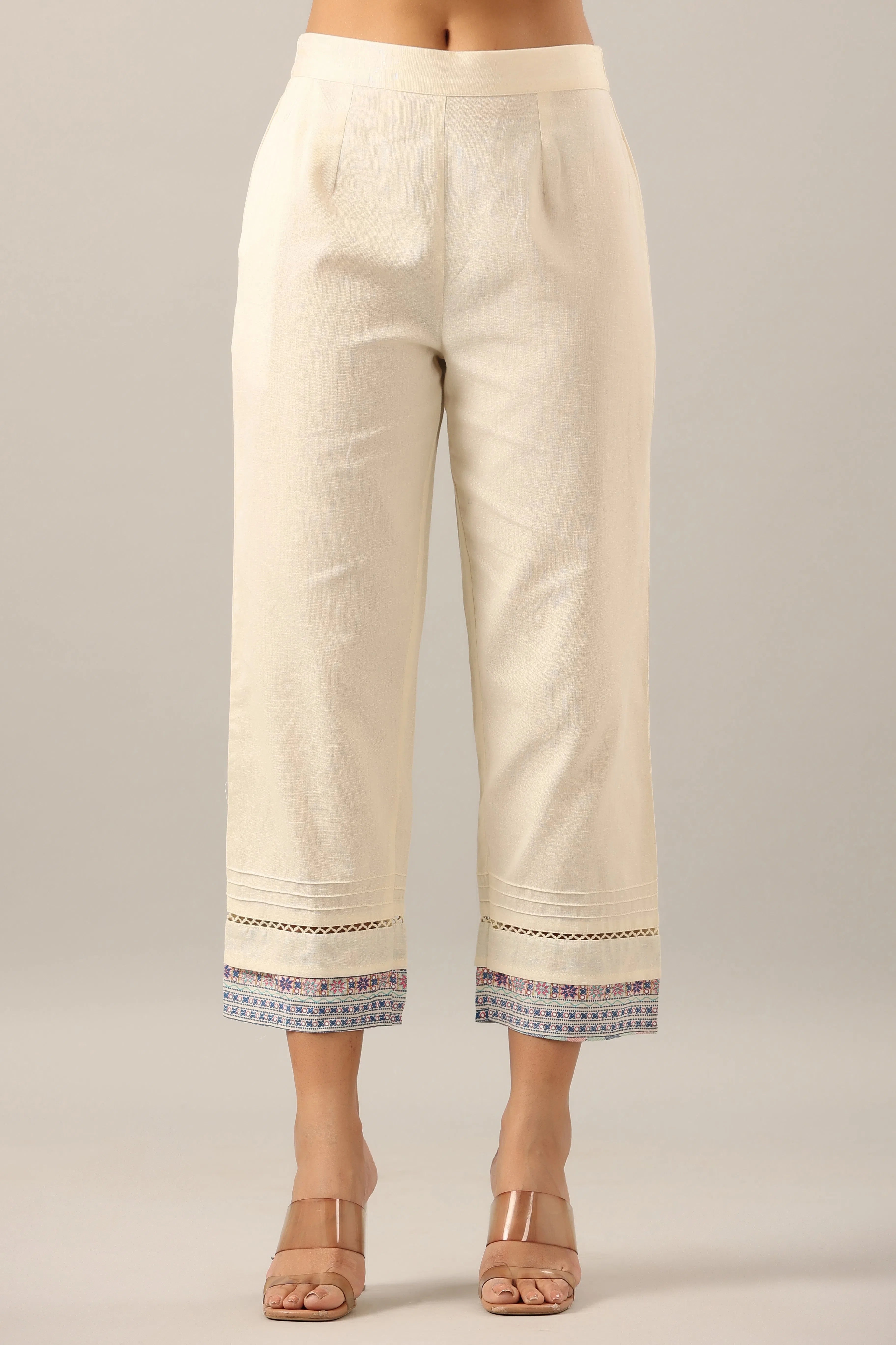Juniper Women Off-White Cotton Flex Solid Pant. Trendy Wide-Leg Pants
