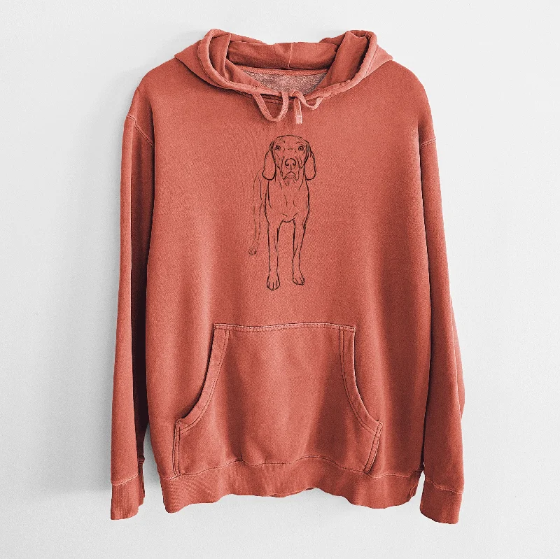 Doodled Hildy the Weimaraner - Unisex Pigment Dyed Hoodie Hoodie with Button Placket Classic Preppy