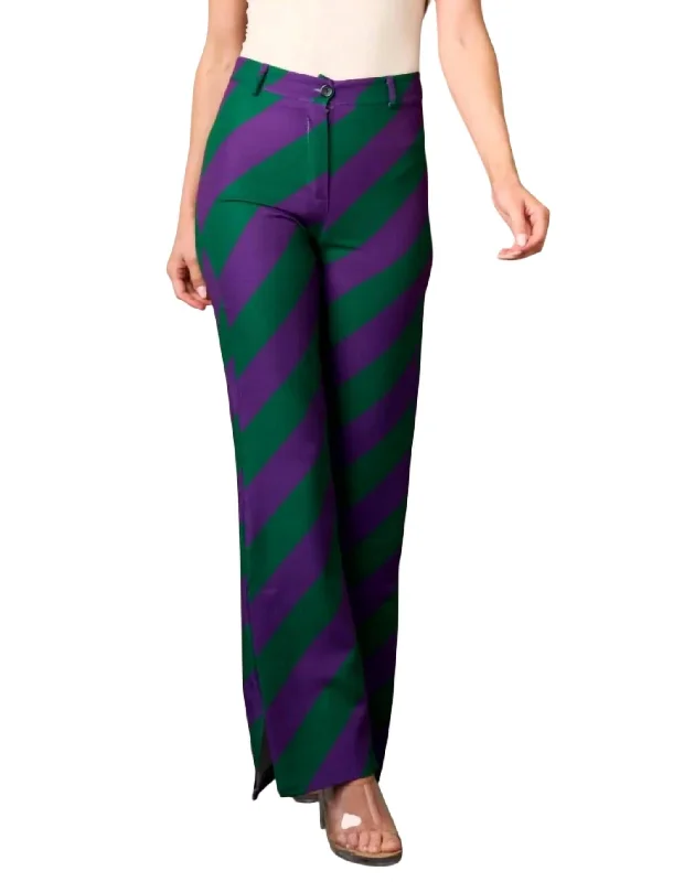 Mardi Gras Pant In Purple/green Elegant High-Waist Pants