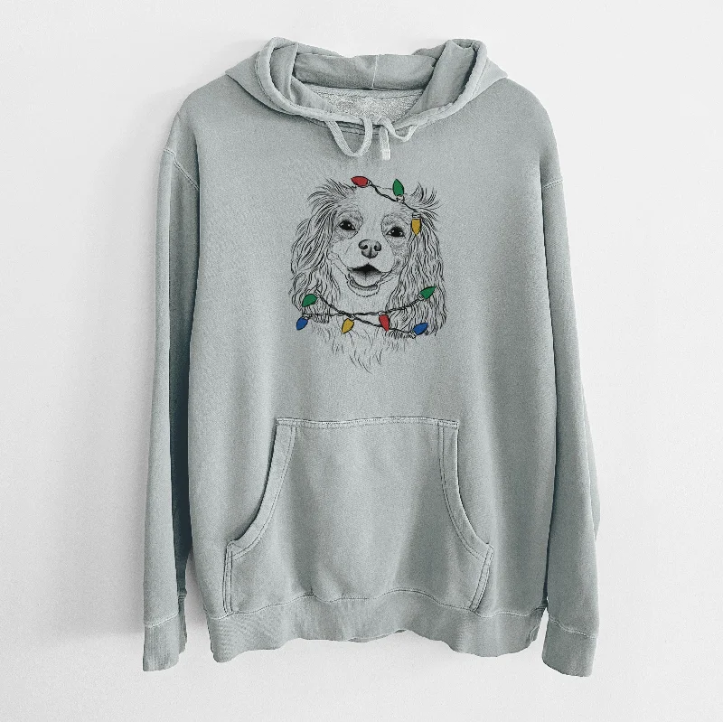 Christmas Lights Halley Comet the Cavalier King Charles Spaniel - Unisex Pigment Dyed Hoodie Hoodie with Hidden Zipper Minimalist Clean
