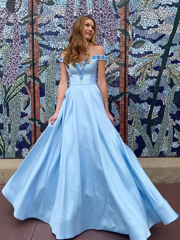 Off the Shoulder Blue 3D Flower Long Prom Dresses, Blue Off Shoulder 3D Flower Long Formal Evening Dresses Tunics Luxurious high-end Off the Shoulder Blue 3D Flower Long Prom Dresses, Blue Off Shoulder 3D Flower Long Formal Evening Dresses Tunics Luxurious high-end