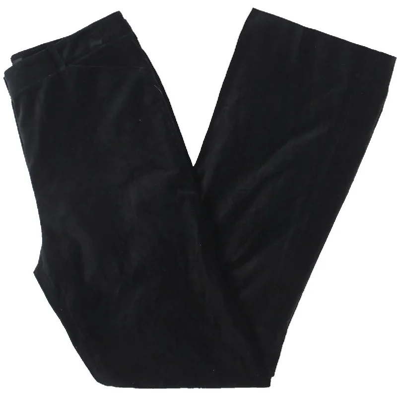 Womens Velvet Mid Rise Straight Leg Pants Classic Cropped Pants