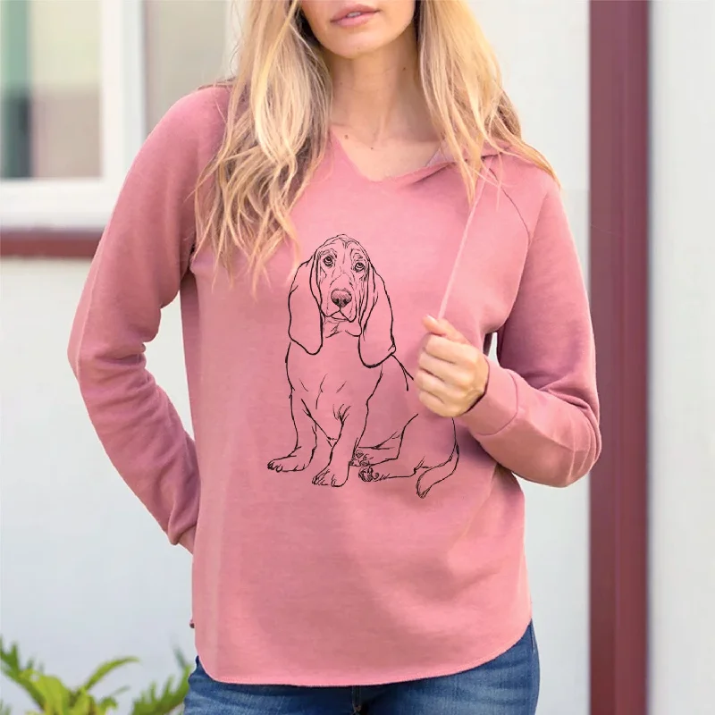 Doodled Blueberry the Basset Hound - Cali Wave Hooded Sweatshirt Hoodie with Hem Raw Edge Edgy Unfinished