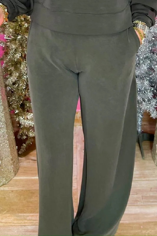 DB Victoria Wide Leg Pants - Dark Ivy Stylish Slim Trousers