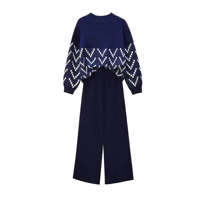 Women Two-piece knitted wide-leg pants Comfortable Denim Pants
