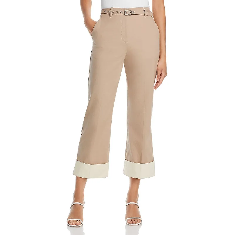 Panama Womens Kick Flare Cuffed Ankle Pants Comfy Cargo Trousers