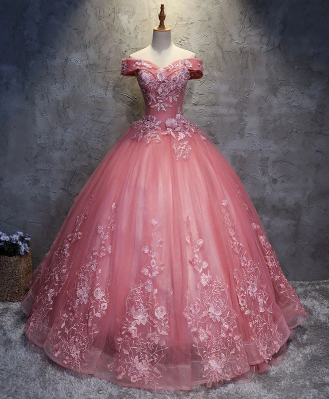 Pink Tulle Lace Off Shoulder Long Prom Dress Pink Tulle Evening Dress Tunics Running lightweight