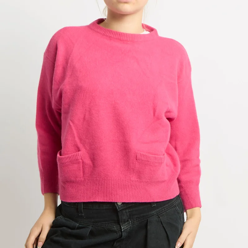 Knitted Cropped Sweatshirt - UK 14 Hoodie with Drop Shoulder Relaxed Streetwear