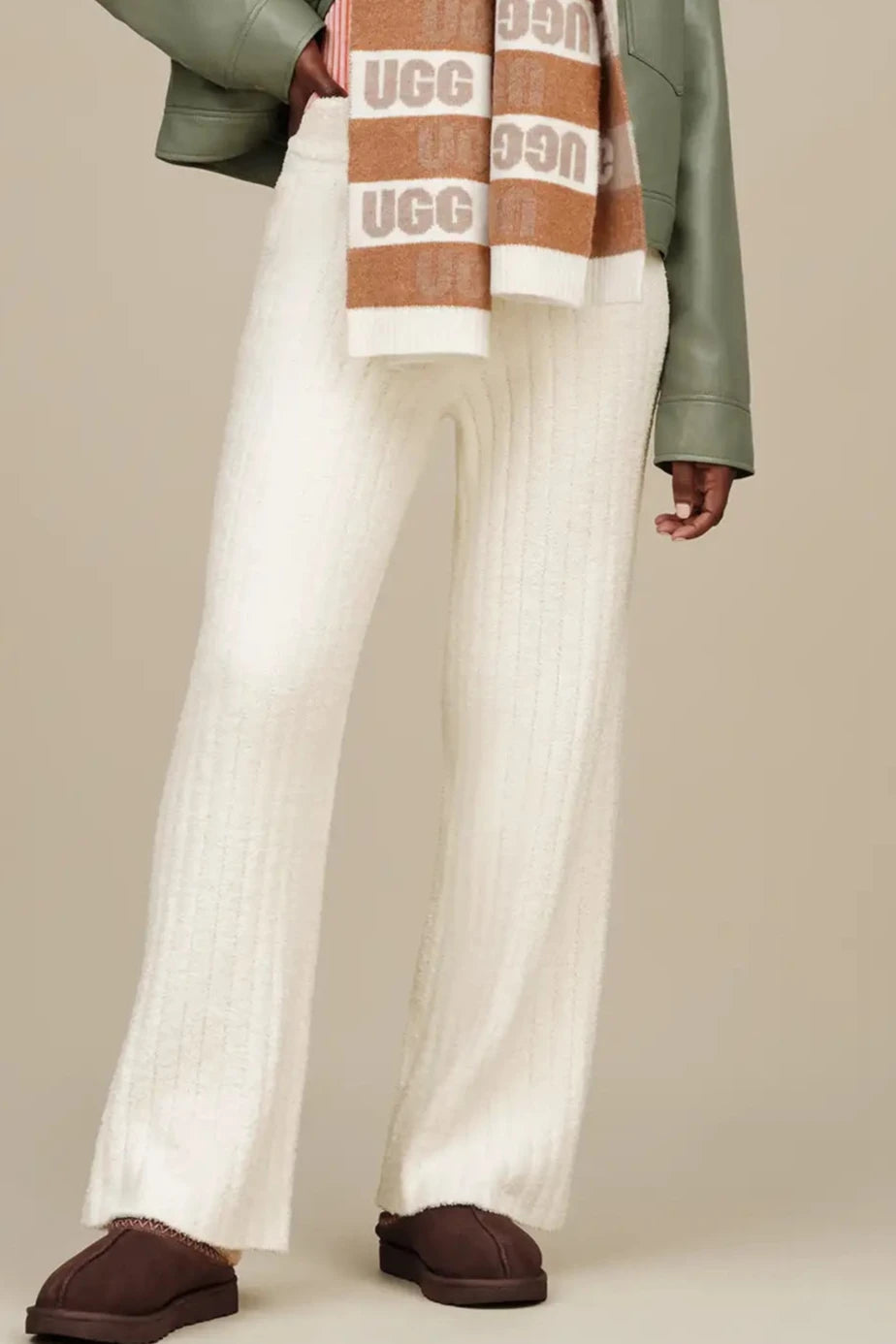 Terri Ribbed Pants - Cream High-Waist Jeans