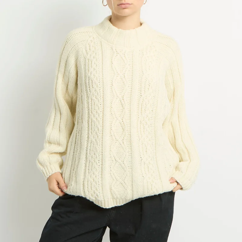 Chunky Knit High Neck Sweatshirt - UK 12 Hoodie with Hem Lace Feminine Delicate