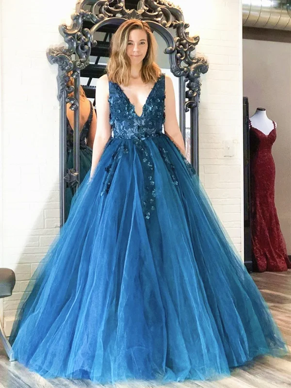 A Line V Neck Blue Floral Prom Dresses, Blue Floral Formal Evening Graduation Dresses Tunics Long Elegant A Line V Neck Blue Floral Prom Dresses, Blue Floral Formal Evening Graduation Dresses Tunics Long Elegant