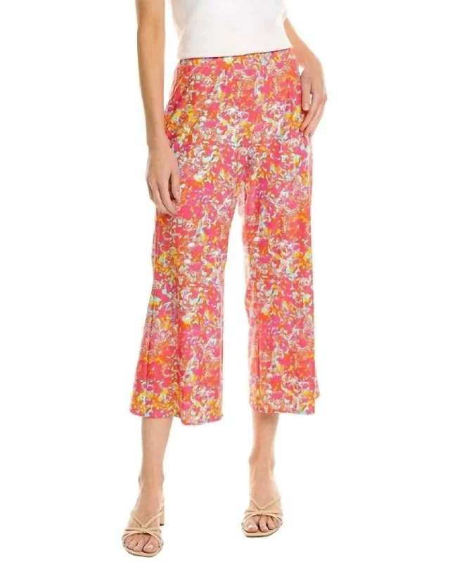 Trixie Cropped Watercolor Floral Pant In Spring Pink Chic Wool Trousers