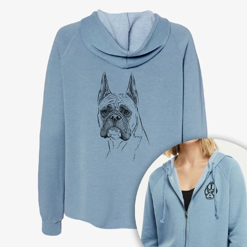 Ezra the Boxer - Women's Cali Wave Zip-Up Sweatshirt Hoodie with Button Placket Classic Preppy