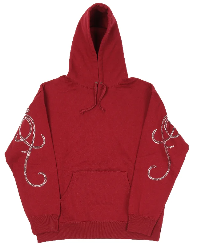 Rhinestone Script Hoodie Hoodie with Magnetic Closure Innovative Modern