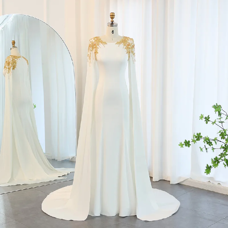 Elegant White Mermaid Evening Dress with Cape Sleeves SS285 Tunics Fashionable chic