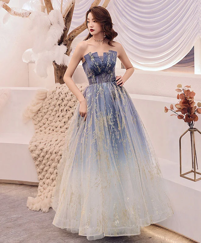 Unique Blue Tulle Long Prom Dress, Blue Evening Graduation Dresses Tunics Velvet soft Unique Blue Tulle Long Prom Dress, Blue Evening Graduation Dresses Tunics Velvet soft