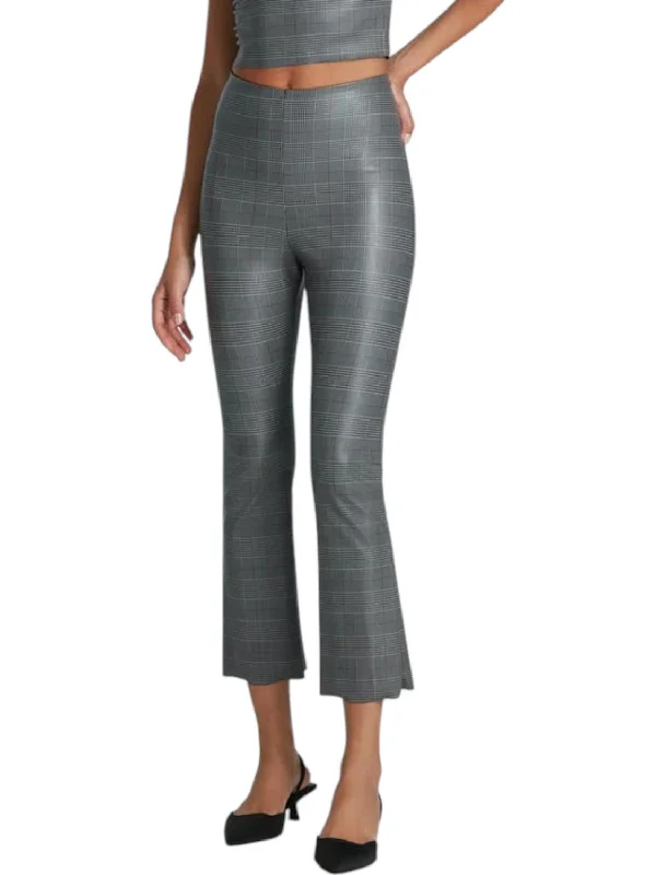 Faux Leather Print Flare Pants In Glen Plaid Classic Cropped Pants