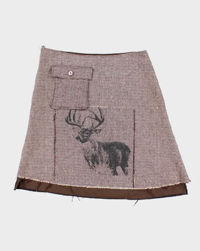 Vintage Woman's Tweed Stag Print Skirt - W36 corduroy skirt durable