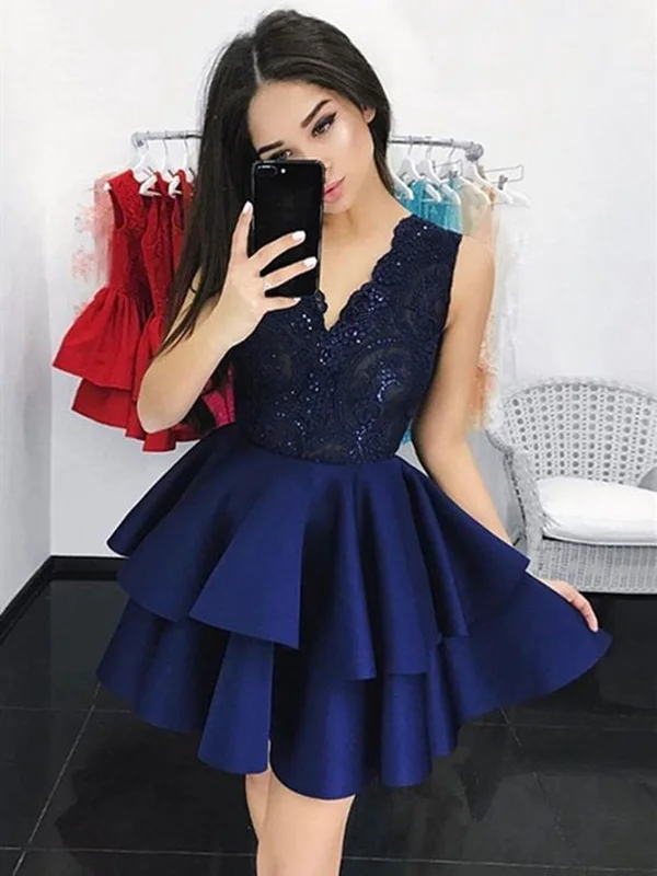 Short V Neck Navy Blue Lace Prom Dresses, Short Navy Blue Lace Graduation Homecoming Dresses Tunics Silk luxurious Short V Neck Navy Blue Lace Prom Dresses, Short Navy Blue Lace Graduation Homecoming Dresses Tunics Silk luxurious