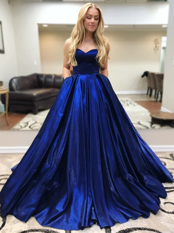 Sweetheart Neck Floor Length Blue Prom Gown with Pockets, Long Blue Prom Formal Graduation Dresses Tunics New arrival Sweetheart Neck Floor Length Blue Prom Gown with Pockets, Long Blue Prom Formal Graduation Dresses Tunics New arrival