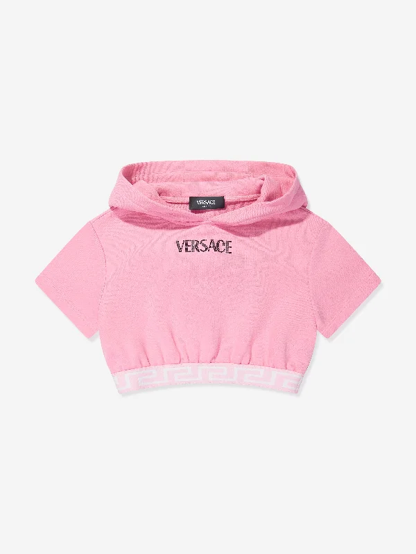 Versace Girls Logo Hoodie in Pink Hoodie with Raglan Sleeves Sporty Comfortable