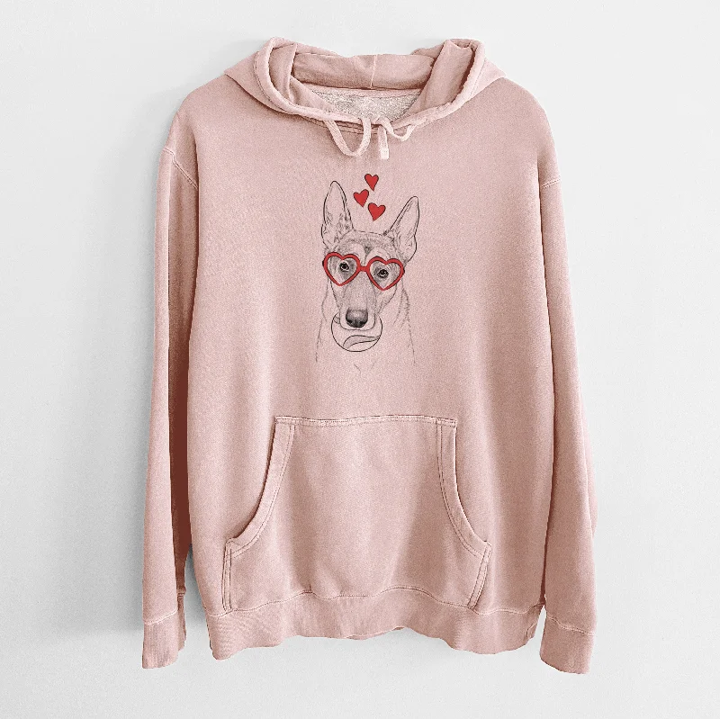 Valentine Greta the German Shepherd - Unisex Pigment Dyed Hoodie Zip Hoodie Drawstring Kangaroo Pocket