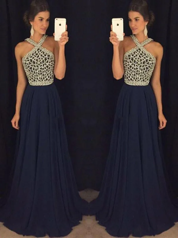 Floor Length Halter Neck Royal Blue Prom Dress, Dark Blue Formal Dress, Graduation Dress Tunic Top Casual Floor Length Halter Neck Royal Blue Prom Dress, Dark Blue Formal Dress, Graduation Dress Tunic Top Casual