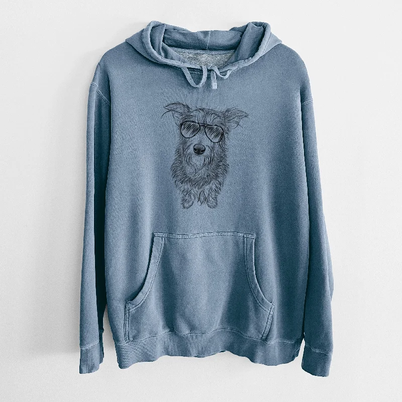 Aviator Frida Doggo the Rescue Terrier Mix - Unisex Pigment Dyed Hoodie Hoodie with Neon Bright Vibrant