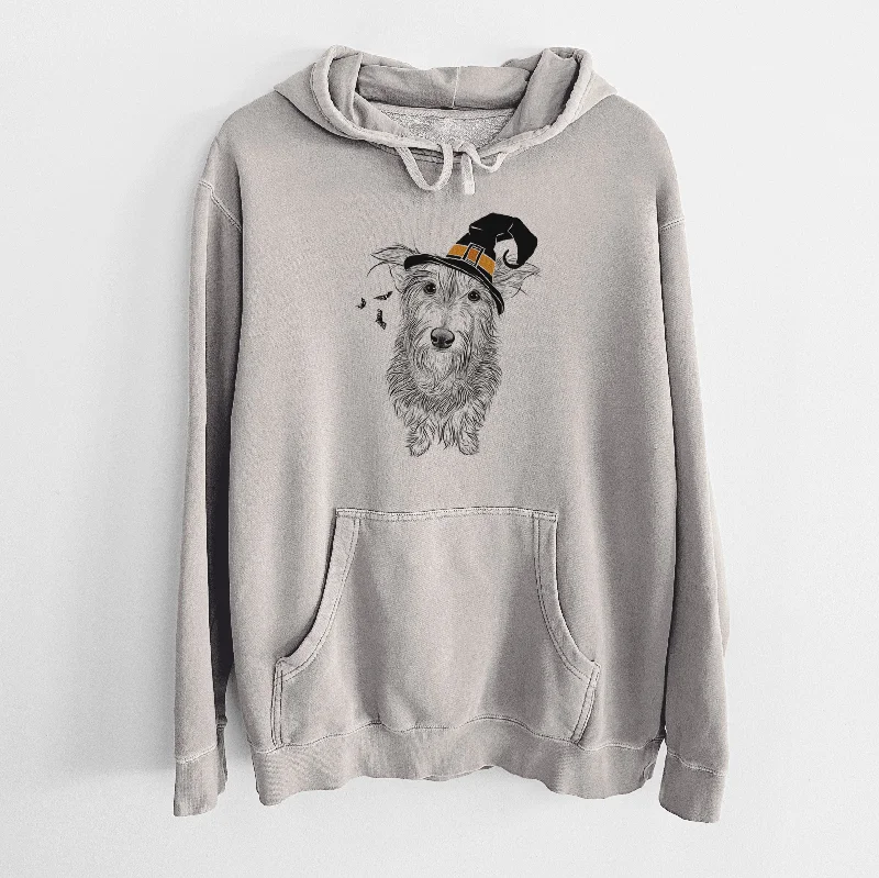 Witch Frida Doggo the Rescue Terrier Mix - Unisex Pigment Dyed Hoodie Hoodie with Mesh Breathable Sporty