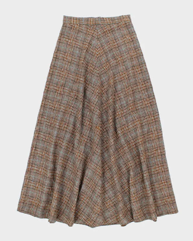Vintage 1970s Blue Plaid Wool Maxi Skirt - S casual skirt length