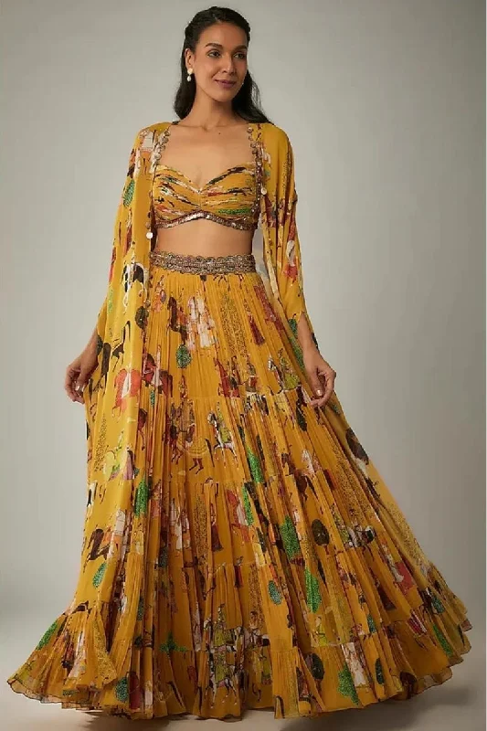 Mango Flowy Mughal Printed Cape and Skirt Set wool skirt sturdy