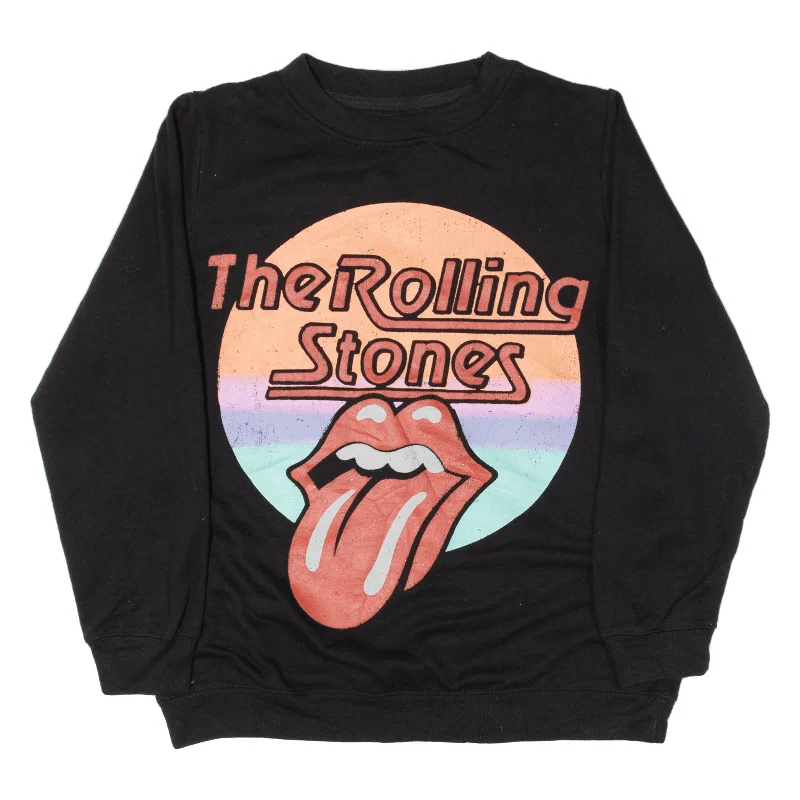 THE ROLLING STONES Sweatshirt Black Womens XS Hoodie with Half-Zip Sporty Casual