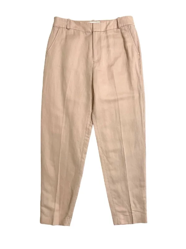 Women's Linen Blend Lady Pants In Tan Formal Wide-Leg Pants