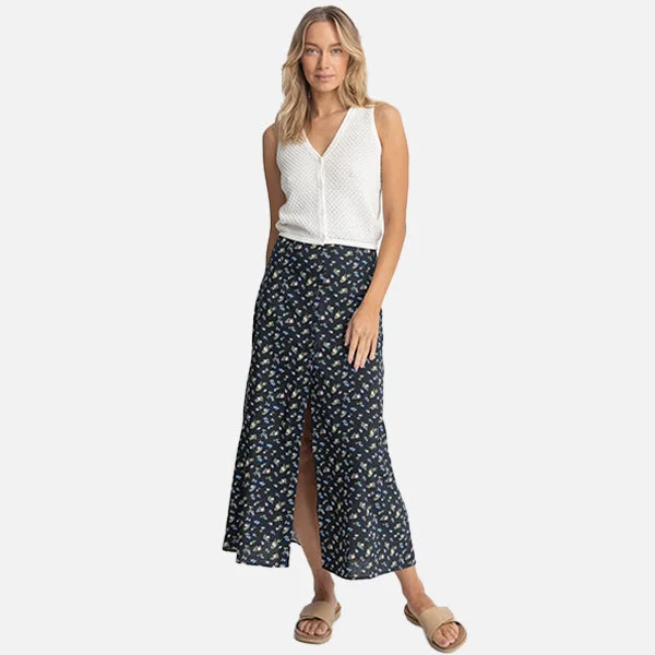 Rhythm Fleur Floral Button Front Maxi Skirt - Black midi skirt versatile