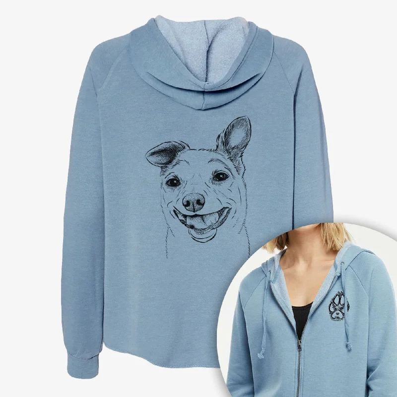 Mortimer the Mixed Breed - Women's Cali Wave Zip-Up Sweatshirt Hoodie with Raw Hem Edgy Unfinished