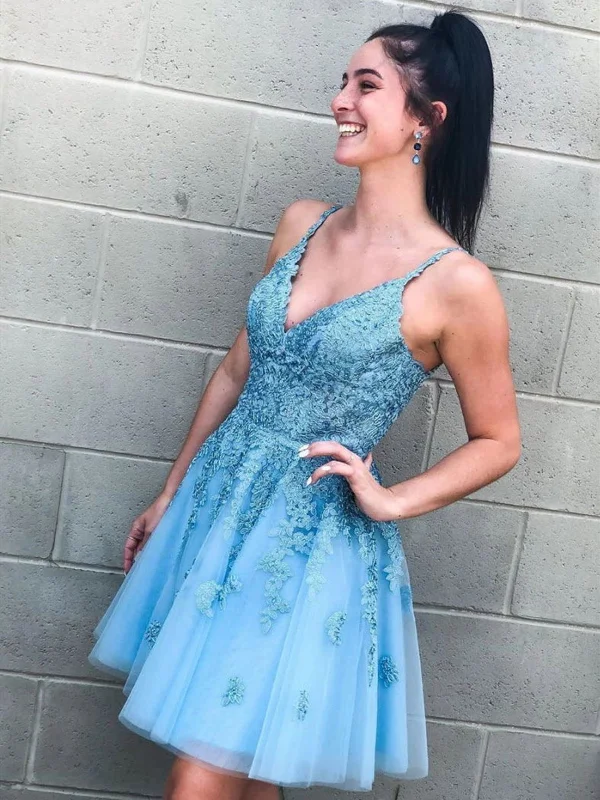 V Neck Short Blue Lace Prom Dresses, Short V Neck Blue Lace Formal Homecoming Dresses Crew Neckline Sporty V Neck Short Blue Lace Prom Dresses, Short V Neck Blue Lace Formal Homecoming Dresses Crew Neckline Sporty