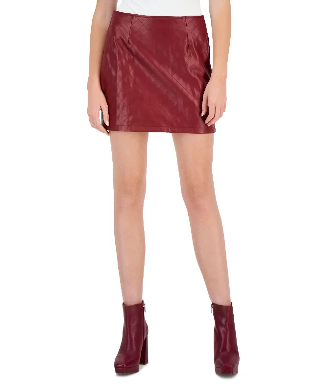 Juniors' Quilted Faux-Leather Mini Skirt relaxed fit skirt