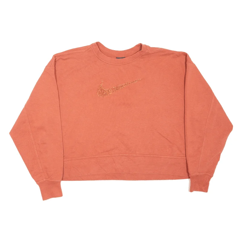 NIKE Cropped Sweatshirt Orange Womens S Hoodie with Applique Textured Unique