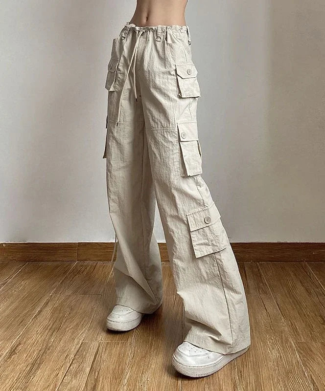 Advbridge  -  Women Low Rise Baggy Casual Joggers Tech Pants Pocket Patchwork Straight Wide Leg Pants Y2K Fashion Cargo Pants Streetwear Casual Plaid Pants
