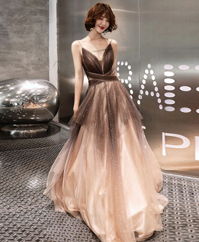 Unique V Neck Tulle Long Prom Dress, Tulle Long Evening Dress Tunics Spring floral