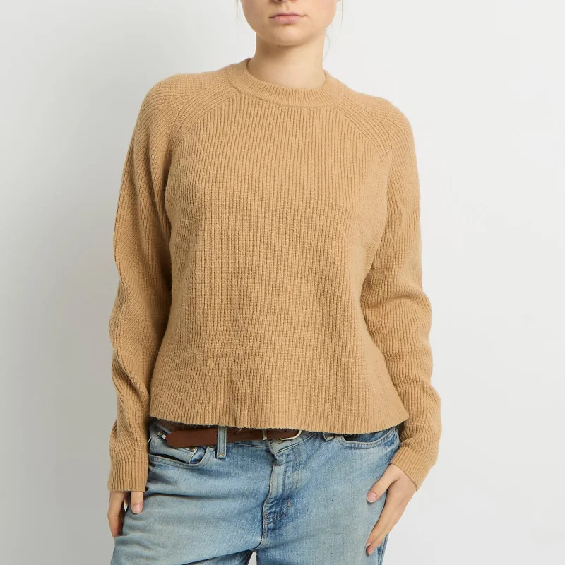 Ribbed Knitted Sweatshirt - UK 14 Hoodie with Button Classic Timeless