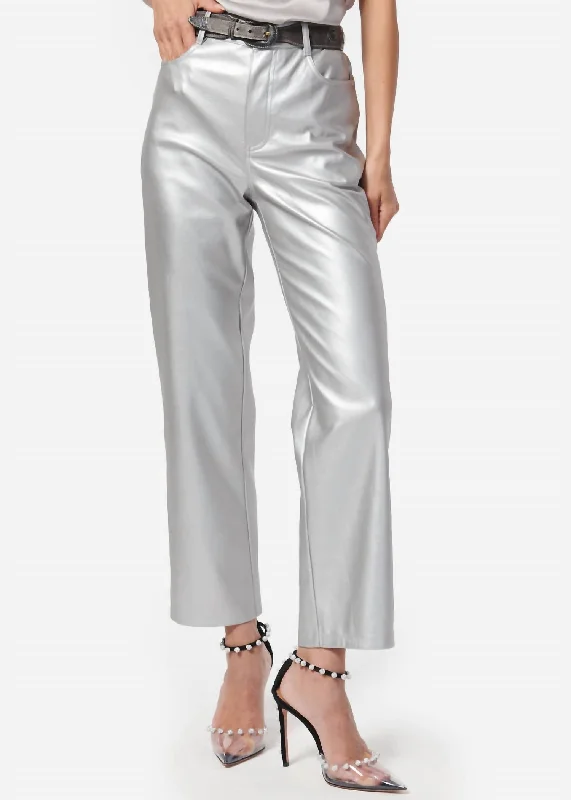 Hanie Metallic Pant In Silver Casual Drawstring Pants