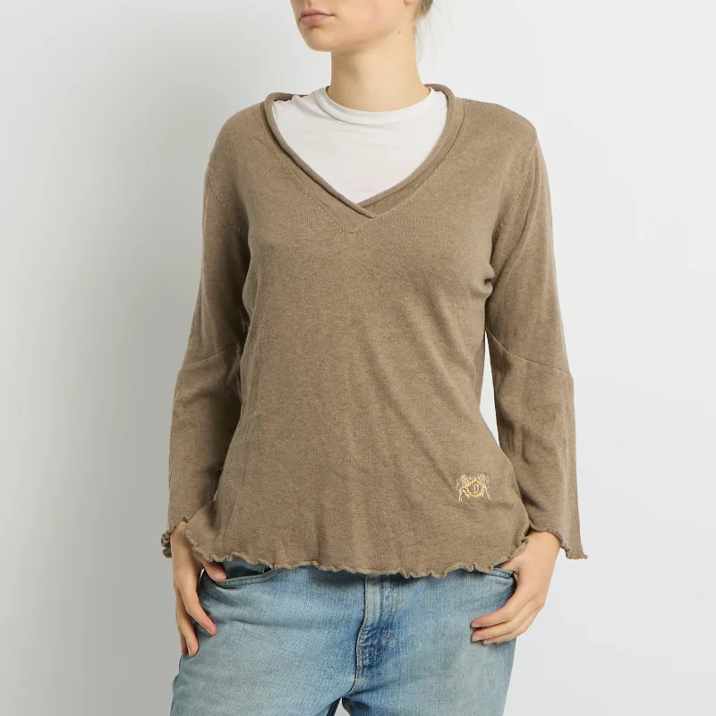 Lettuce Hem Knitted Sweatshirt - UK 12 Hoodie with Patch Decorative Personalized