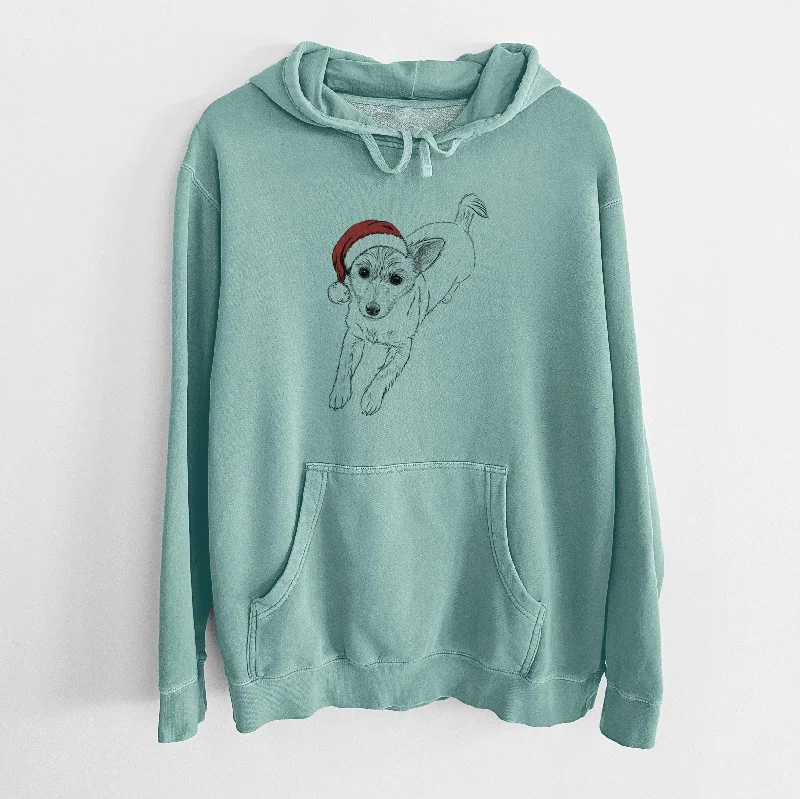 Santa Hat Maisie the Terrier Mix - Unisex Pigment Dyed Hoodie Hoodie with Slit Hem Functional Movement