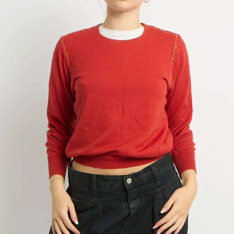 Embroidery Detail Fine Knit Sweatshirt - UK 12 Graphic Hoodie Design Print