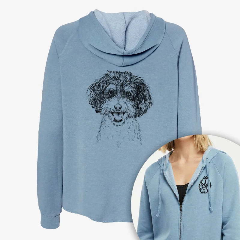 Carlos the Cavapoo - Women's Cali Wave Zip-Up Sweatshirt Hoodie with Lining Warm Insulated