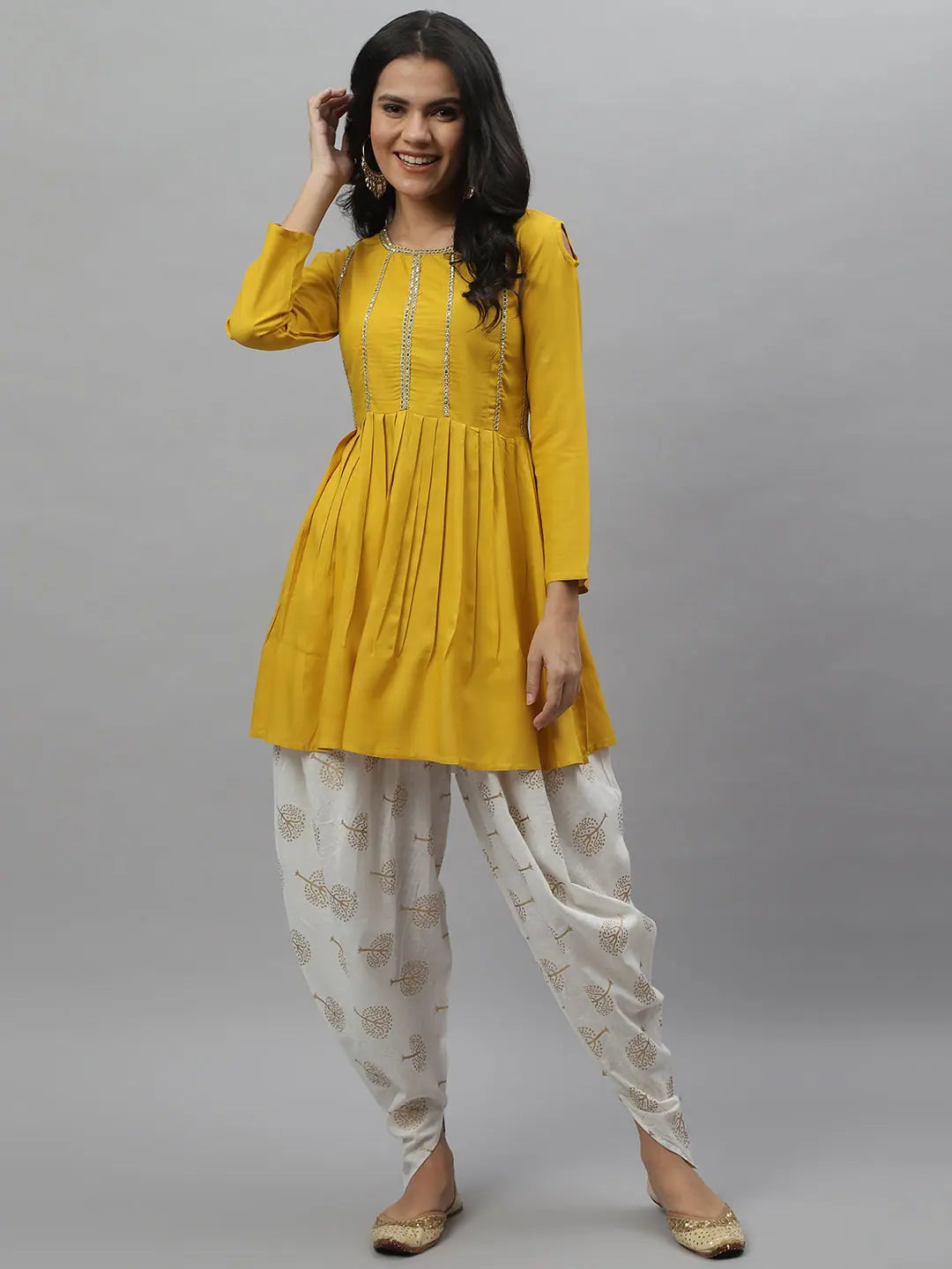 Women's Embellished Rayon A-Line kurta with Dhoti Pant Warm Wool Trousers